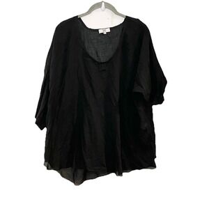 Gaya Shirt Oversized Semi-Sheer Black Gauzy Cotton Dolman Lagenlook Blouse S